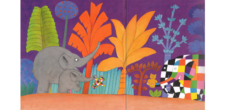 Иллюстрация Дэвида Макки к книге «Элмер и пропавший мишка»