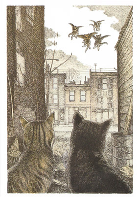 1 Иллюстрация С Д Шиндлера к книге Урсулы Ле Гуин «Крылатые кошки»