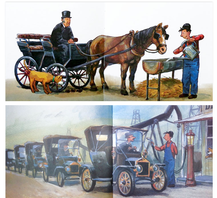 Иллюстрации Йенса Альбума к книге Георга Юхансона «История автомобилей Рассказывает Мулле Мек»