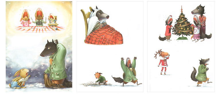 Иллюстрации Мишеля Деруйё к книге Жюли Бинд «Страшный милый волк»