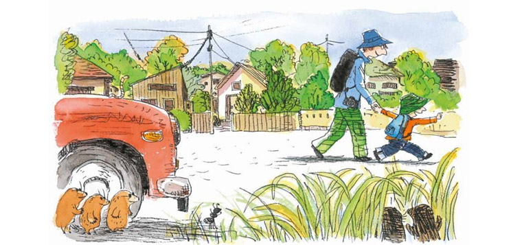 3 Иллюстрации Косиро Хаты к книге Нобуко Икитавы «Когда папа приходит поздно»