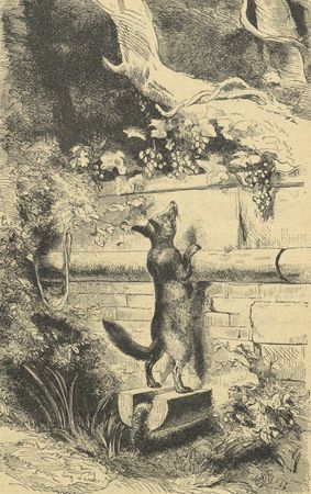 Иллюстрация Эжена Ламбера к басне Крылова «Лисица и виноград»