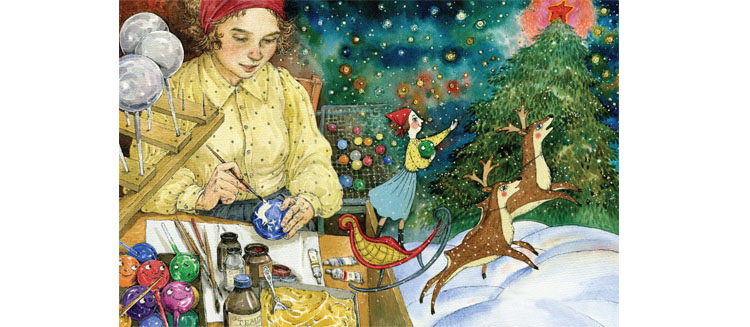 Иллюстрация Людмилы Пипченко к книге Елены Ракитиной «Приключения новогодних игрушек»
