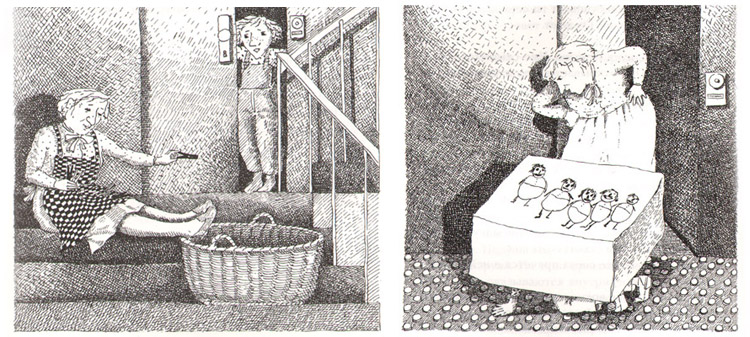 Иллюстрации Ротраут Бернер к книге Гудрун Мёбс «Бабушка! - кричит Фридер»