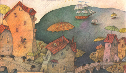 Иллюстрация Евгения Антоненкова к стихотворению «Маленькая перенка о большом дожде»