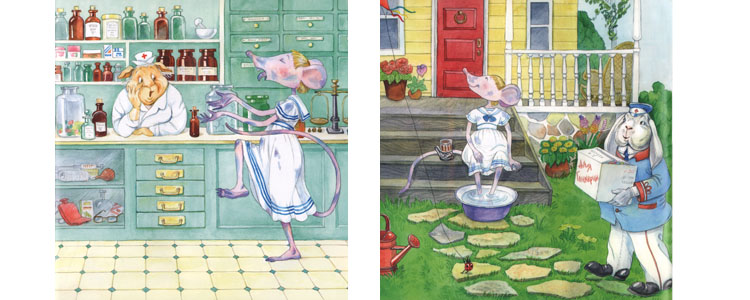 Иллюстрации Алики Калайды к книге Дины Сабитовой «Мышь Гликерия. Цветные и полосатые дни»