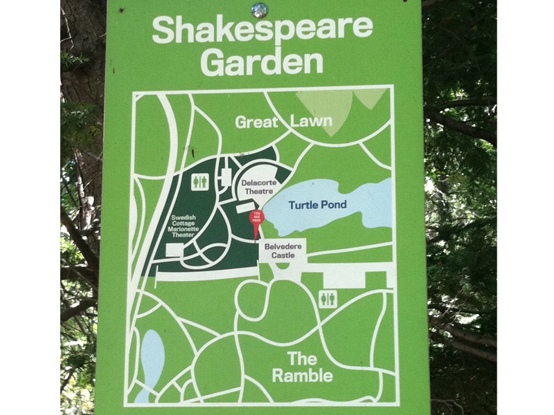 Схема расположения Шекспировского садика в Центральном парке Нью-Йорка