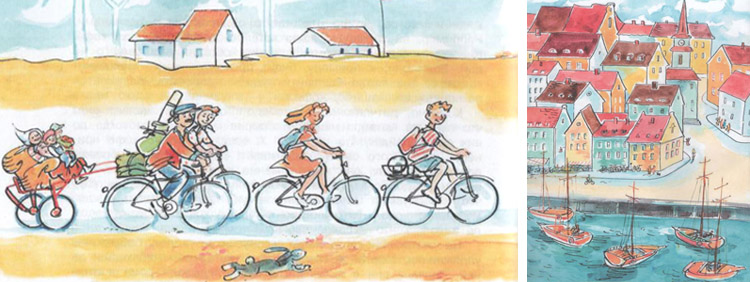 Иллюстрации из книги Анне-Катрине Вестли «Папа мама бабушка и восемь детей в Дании»