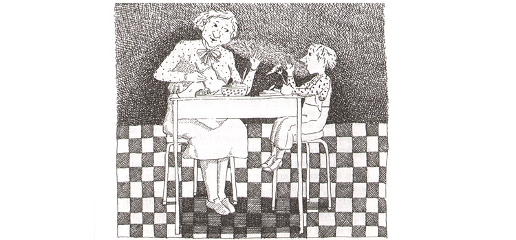 Иллюстрация Ротраут Сузанны Бернер к книге Гудрун Мебс «Бабушка! – кричит Фридер»