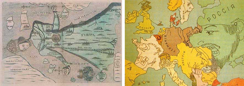 Карты Европы XVIII века и времен Первой мировой войны