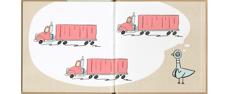 1 Иллюстрация Ми Виллемса к книге «Не давайте голубю водить автобус»