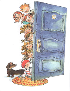 Иллюстрация Натальи Кучеренко к книге Анне-Катрине Вестли «Папа мама бабушка восемь детей и грузовик»