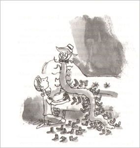 Иллюстрация Квентина Блейка к книгк Роальда Даля «Джеймс и чудо-персик»
