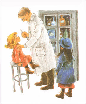 Иллюстрация Илон Викланд к книге Астрид Линдгрен «Как Лисабет засунула в нос горошину»