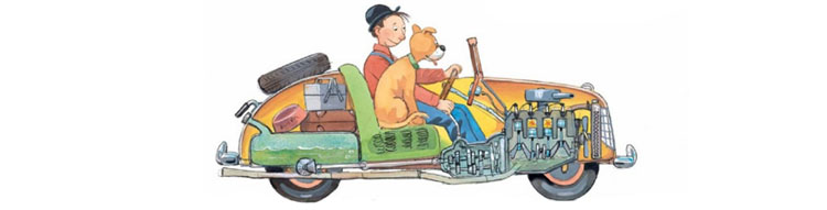 Иллюстрации Йенса Альбума к книге Георга Юхансона «Мулле Мек собирает автомобиль»