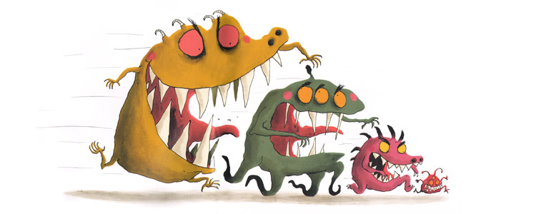 Иллюстрация Ролана Гарига к книге Катрин Леблан «Как справиться с монстрами»